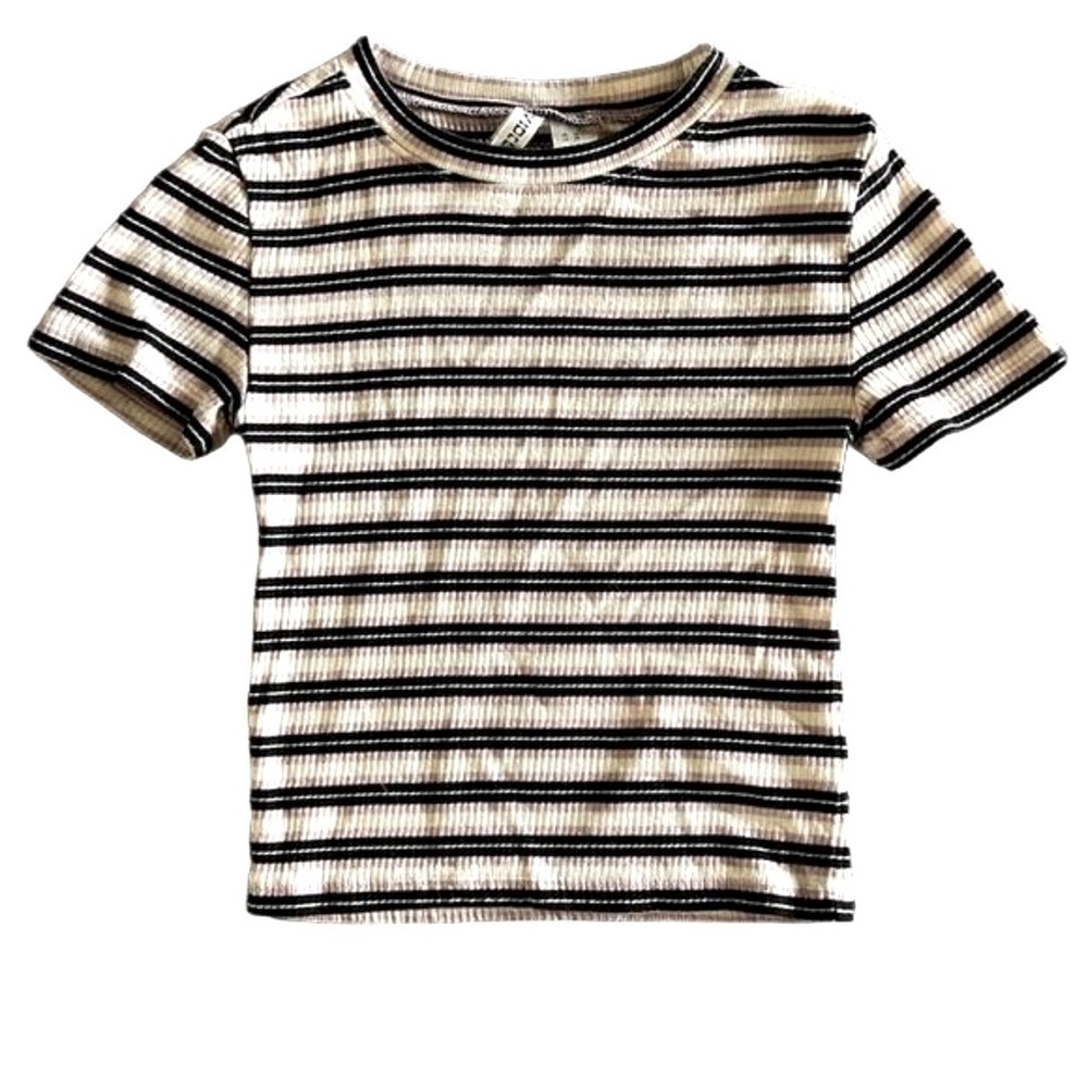 H&M Divided White Black and Pink Striped Short Sleeve Tee Size XS